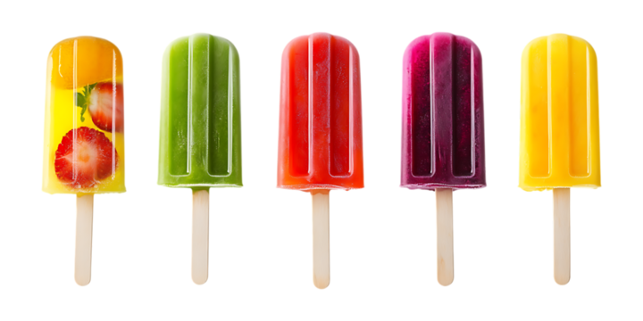 Pack Popsicles Set in Different Poses Against Transparent Background for Summer Promotions, Dessert Menus, or Ice Cream Branding