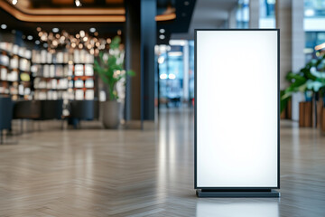 Empty vertical digital billboard in a premium hotel setting, mockup-ready LED screen for high-end branding, hospitality promotions, and luxury event advertising