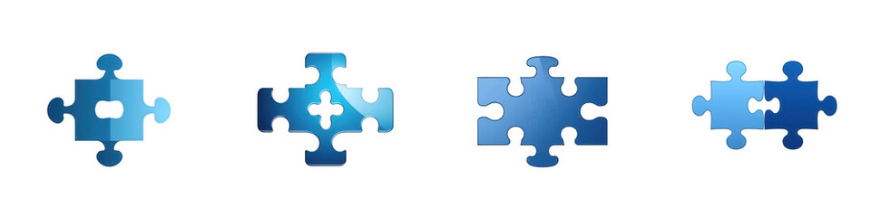 Obraz premium Blue puzzle pieces merging isolated on white or transparent png