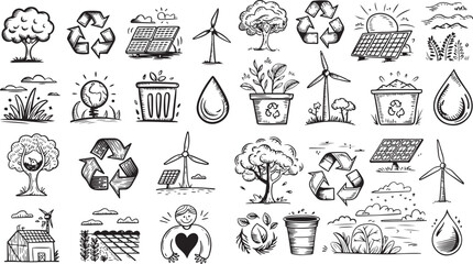 Fototapeta premium Hand drawn doodle style sustainability illustration