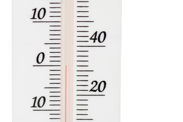 Zero degrees Celsius temperature. Alcohol thermometer close-up.