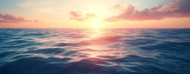 Obraz premium A mesmerizing sunset over calm waters, with bright oranges and blues blending perfectly at the horizon, forming a serene and beautiful view
