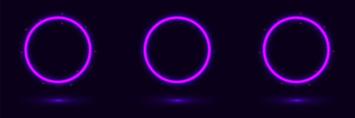Set of purple circles. Neon light circle line. Modern technology concept.