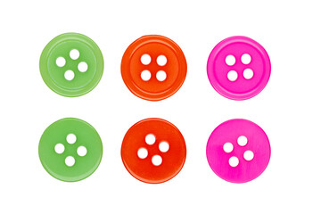 Set of colorful buttons for clothes on a white background, pattern. Tools for hand sewing clothes.
