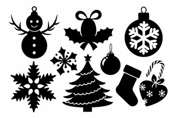 christmas elements set line art silhouette vector illustration