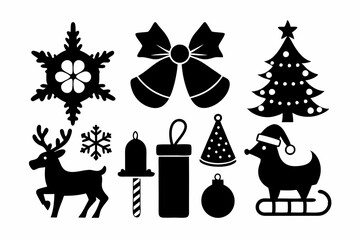 christmas elements set line art silhouette vector illustration