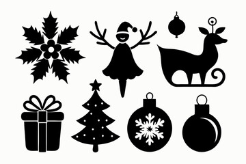 christmas elements set line art silhouette vector illustration