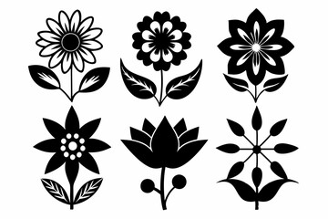 flower icon set line art silhouette vector illustration