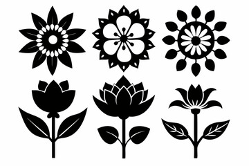 flower icon set line art silhouette vector illustration