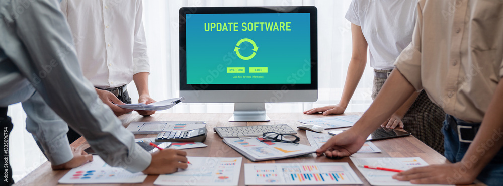Poster Software update on computer for brisk version of device software upgrade