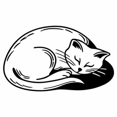Illustration of a sleeping cat curled up in a cozy position
