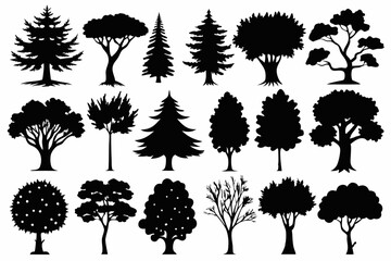 different types of trees line art silhouette vector illustration