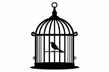 Obraz premium bird cage line art silhouette vector illustration