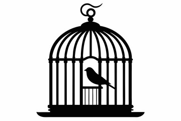 Obraz premium bird cage line art silhouette vector illustration
