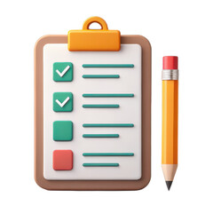 3D Render Checklist Clipboard with Pencil, Task Management, To Do List Icon