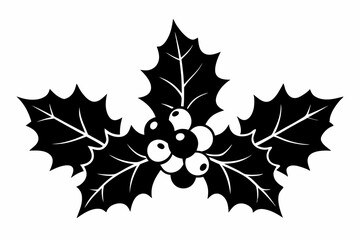 christmas holly with berries line art silhouette vector illustration