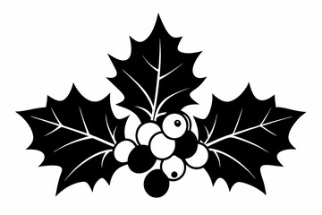 christmas holly with berries line art silhouette vector illustration