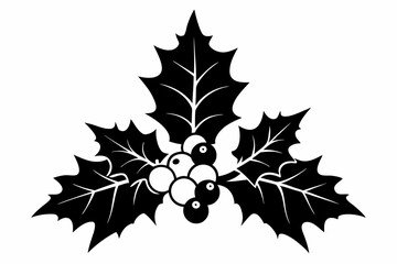 christmas holly with berries line art silhouette vector illustration