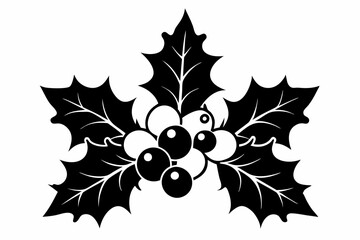 christmas holly with berries line art silhouette vector illustration