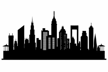 Obraz premium city skyline set line art silhouette vector illustration