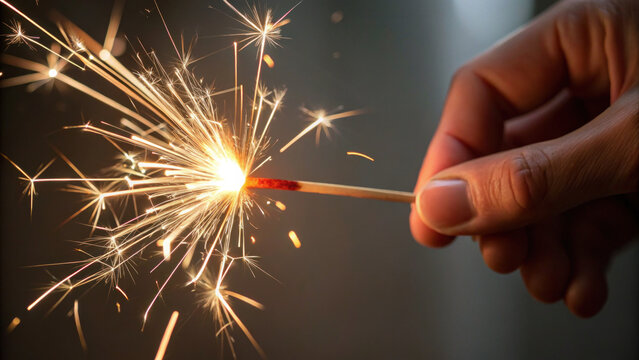 independence day hand lighting sparkler with matchstick, creating joyful atmosphere