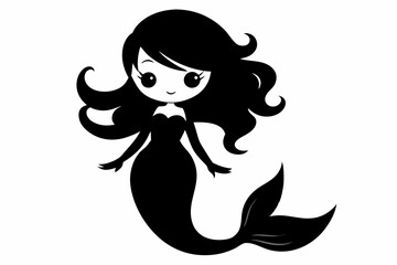 cute mermaid line art silhouette vector illustration