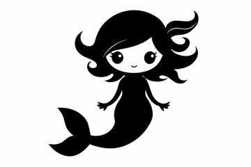 cute mermaid line art silhouette vector illustration