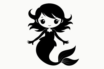 cute mermaid line art silhouette vector illustration