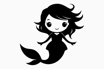 cute mermaid line art silhouette vector illustration