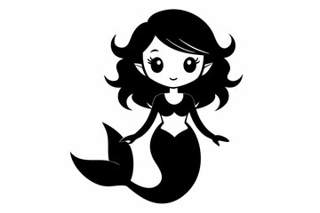 cute mermaid line art silhouette vector illustration