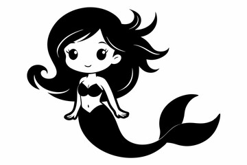 cute mermaid line art silhouette vector illustration