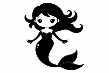 cute mermaid line art silhouette vector illustration