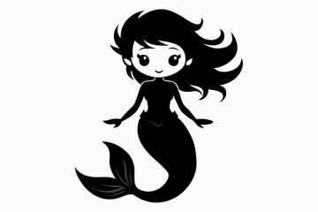 cute mermaid line art silhouette vector illustration