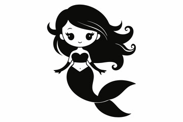 cute mermaid line art silhouette vector illustration