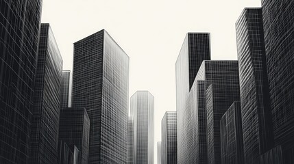 Obraz premium Low angle view of skyscrapers in monochrome.