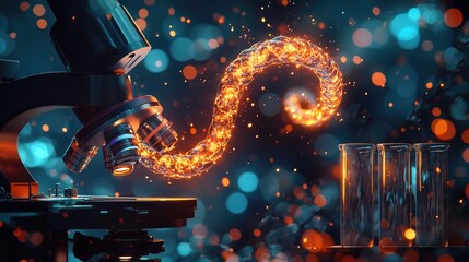 "Microscope Close-Up with Laboratory Equipment and Animated DNA: A Vision of Innovative Medical Technology"