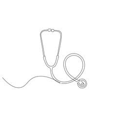 Stethoscope continuous line. Continuous one line drawing of medical stethoscope. Medical tool, laboratory equipment concept. single line drawing