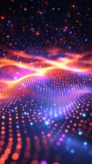 Obraz premium A dynamic, abstract composition with colorful waves in purple, orange, and blue tones, evoking a feeling of motion and depth