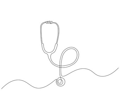 Stethoscope continuous line. Continuous one line drawing of medical stethoscope. Medical tool, laboratory equipment concept. single line drawing