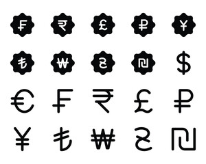 Glyph icons set for Currency, finance.
