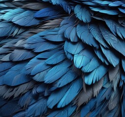 Vibrant blue parrot feathers, close-up exotic texture , shimmer, downy, vibrant