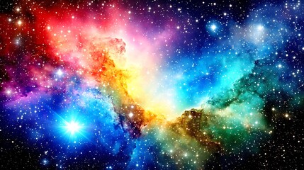 Naklejka premium Colorful cosmic nebula filled with many shining stars and light