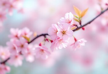 Naklejka premium Beautiful pink cherry blossom flowers blooming on branch in spring