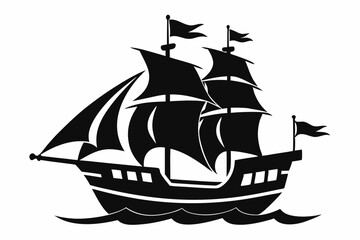pirate ship line art silhouette vector illustration