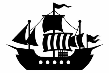 pirate ship line art silhouette vector illustration
