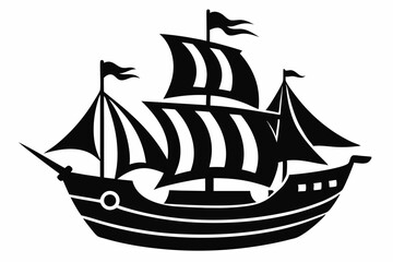 pirate ship line art silhouette vector illustration
