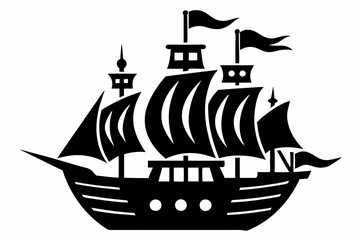 pirate ship line art silhouette vector illustration