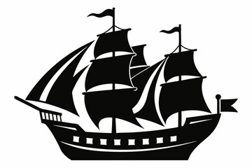 pirate ship line art silhouette vector illustration