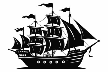 pirate ship line art silhouette vector illustration