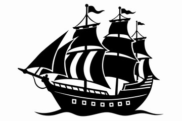 pirate ship line art silhouette vector illustration